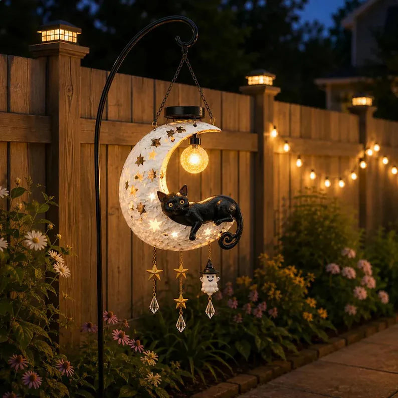 🎁🐱Lighted Crescent Moon Black Cat Halloween Decor