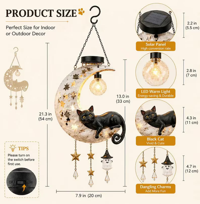 🎁🐱Lighted Crescent Moon Black Cat Halloween Decor