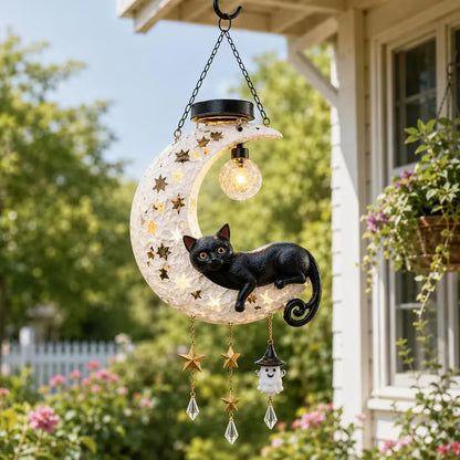 🎁🐱Lighted Crescent Moon Black Cat Halloween Decor
