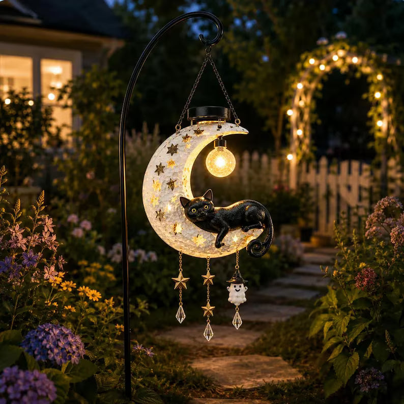 🎁🐱Lighted Crescent Moon Black Cat Halloween Decor