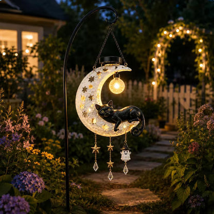 🎁🐱Lighted Crescent Moon Black Cat Halloween Decor