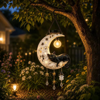 🎁🐱Lighted Crescent Moon Black Cat Halloween Decor