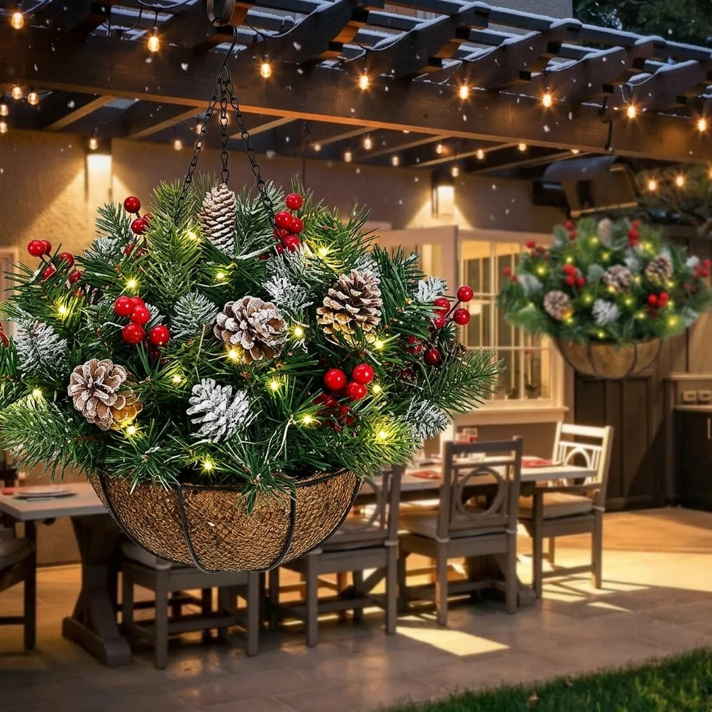 🎄 Last Day 50% OFF 🏆 Pre-Lit Christmas Hanging Basket | Pre-lit, weather-resistant, and zero maintenance