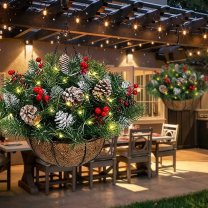 🎄 Last Day 50% OFF 🏆 Pre-Lit Christmas Hanging Basket | Pre-lit, weather-resistant, and zero maintenance