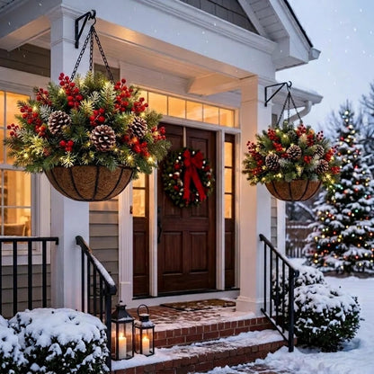 🎄 Last Day 50% OFF 🏆 Pre-Lit Christmas Hanging Basket | Pre-lit, weather-resistant, and zero maintenance