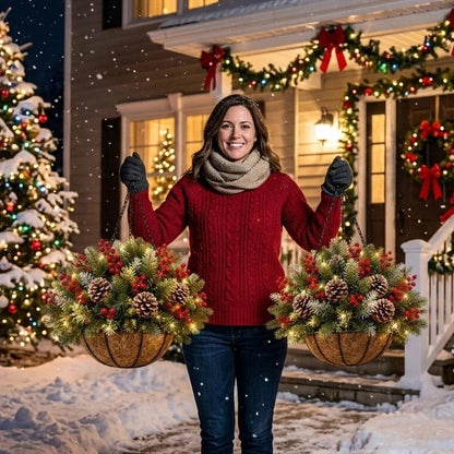🎄 Last Day 50% OFF 🏆 Pre-Lit Christmas Hanging Basket | Pre-lit, weather-resistant, and zero maintenance