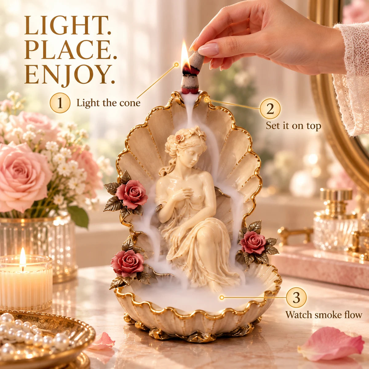 How to use the ivory floral backflow incense burner