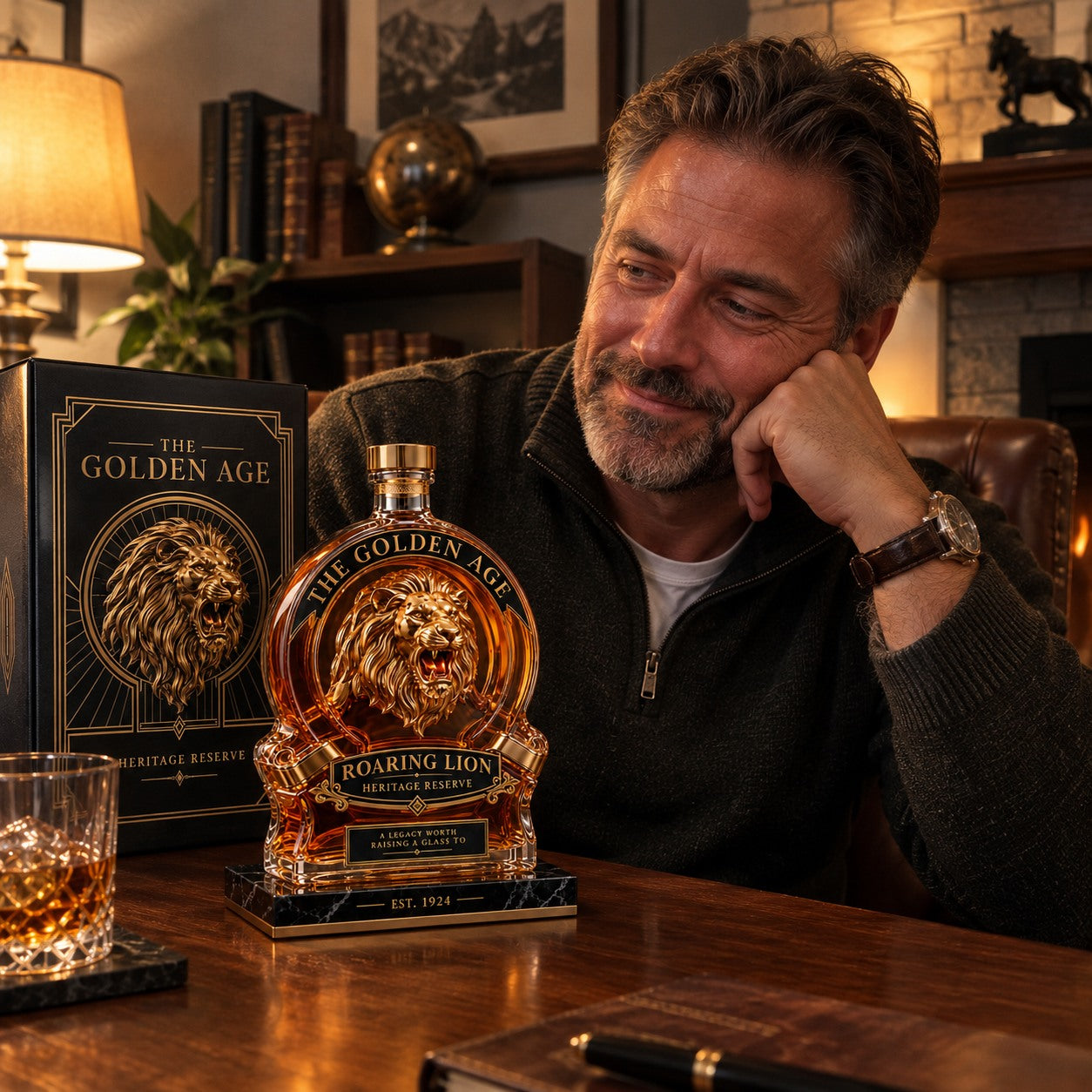 Customer-style lifestyle image for Roaring Lion Heritage Decanter
