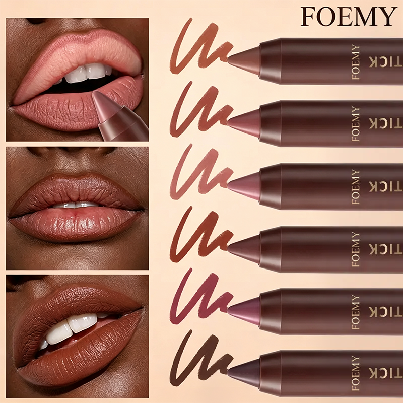 Six brown lipstick shades numbered 01 through 06
