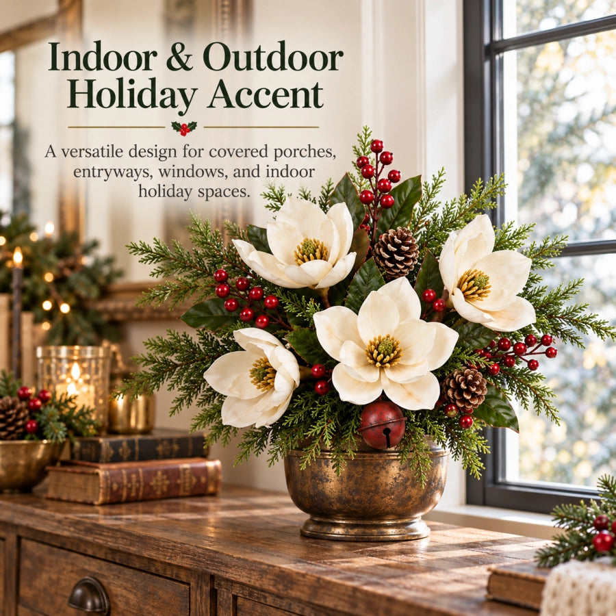 Vintage Magnolia Christmas Planter Pick displayed indoors