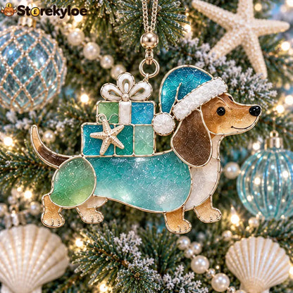 Coastal Dachshund Sea Glass Ornament