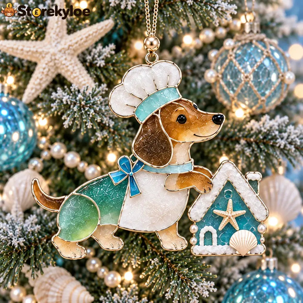 Coastal Dachshund Sea Glass Ornament