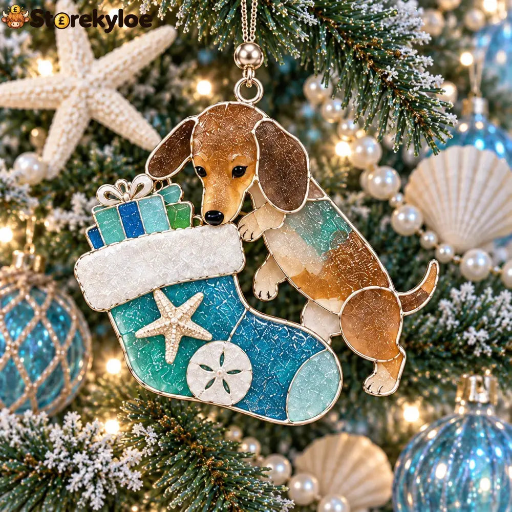 Coastal Dachshund Sea Glass Ornament