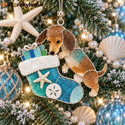 Coastal Dachshund Sea Glass Ornament