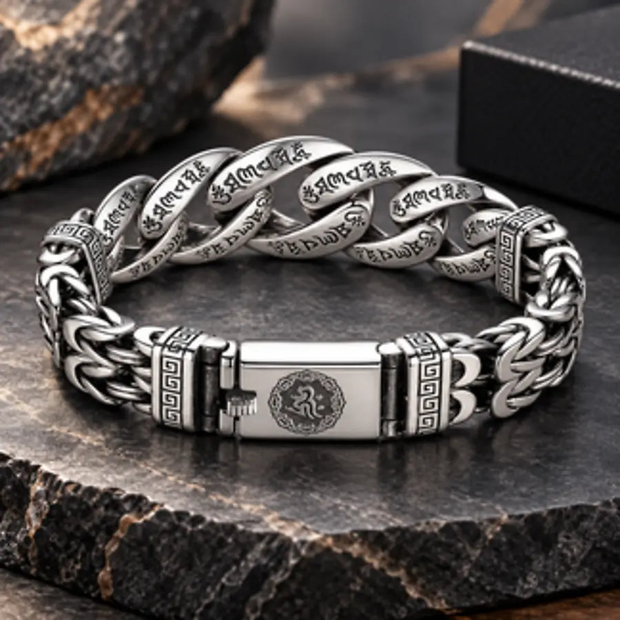 Antiqued chain bracelet displayed on dark stone