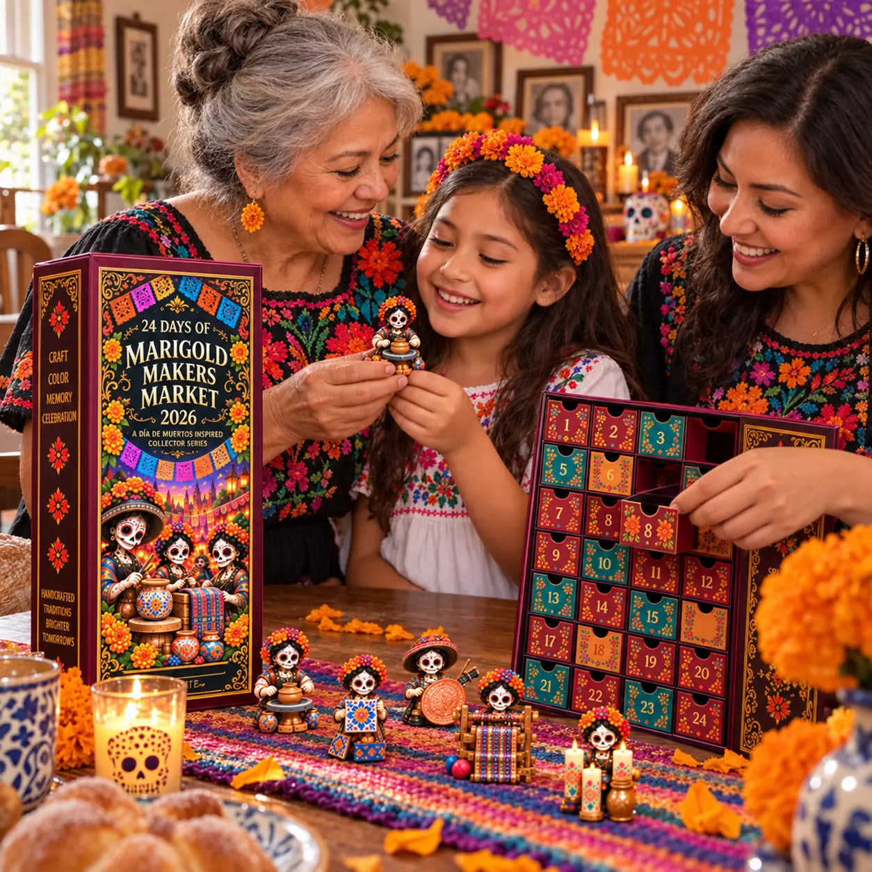 Three generations enjoying the Marigold Makers Market countdown together