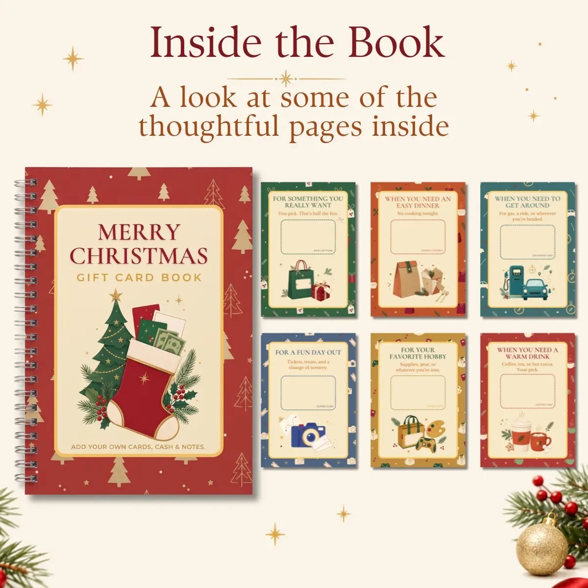 Inside pages of the Merry Christmas Gift Card Book