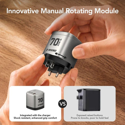 🔋Global Travel Charger (70W, 3-Port, GaN, Integrated Rotary Plug)