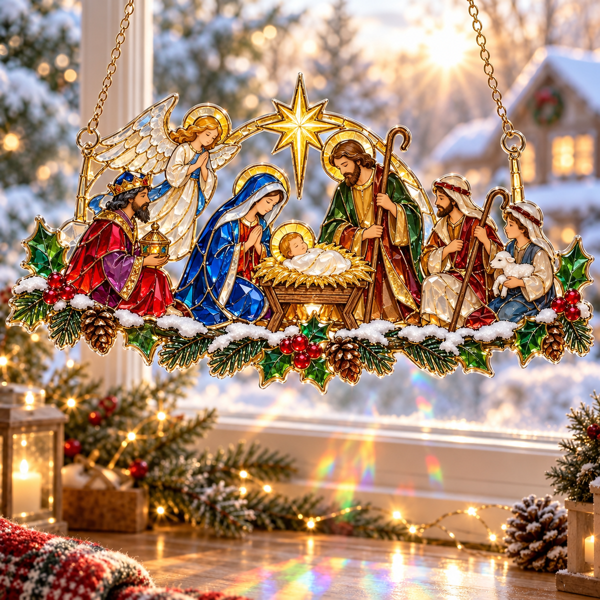 ❄️🌈 Winter Glow Window Charms – 11 Shatterproof Stained-Glass Style Holiday Designs