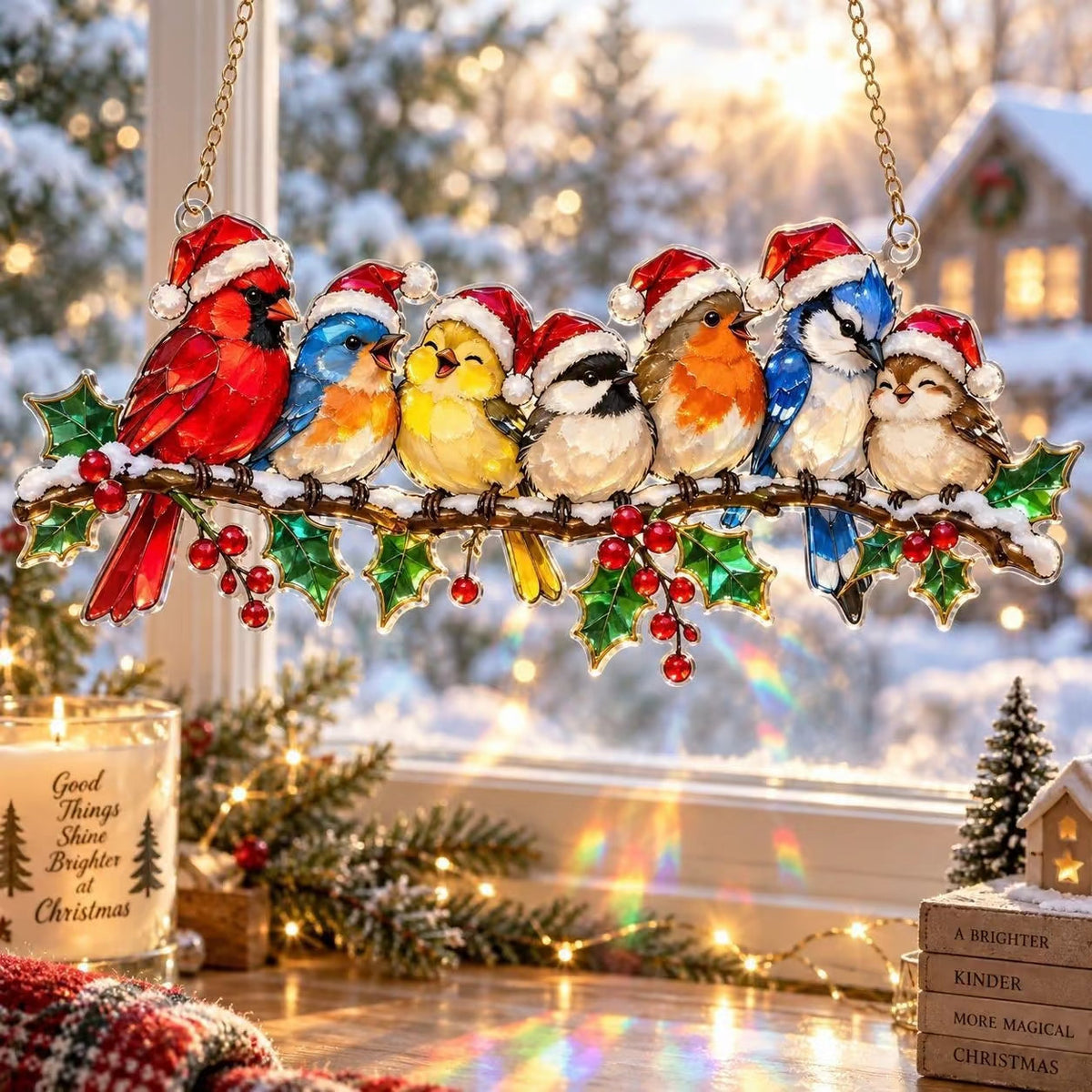❄️🌈 Winter Glow Window Charms – 11 Shatterproof Stained-Glass Style Holiday Designs