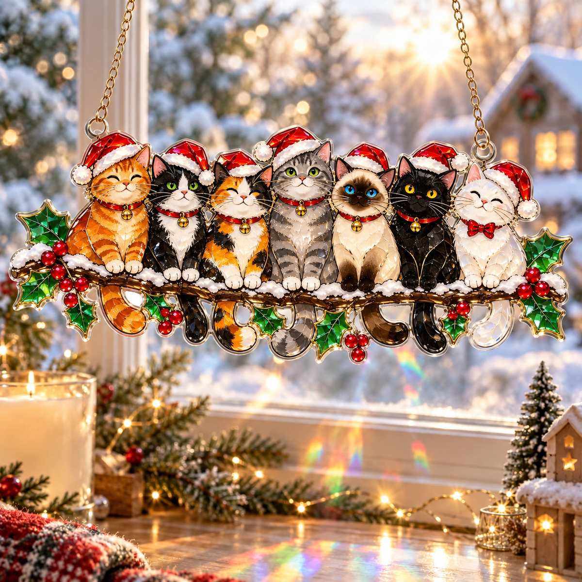 ❄️🌈 Winter Glow Window Charms – 11 Shatterproof Stained-Glass Style Holiday Designs