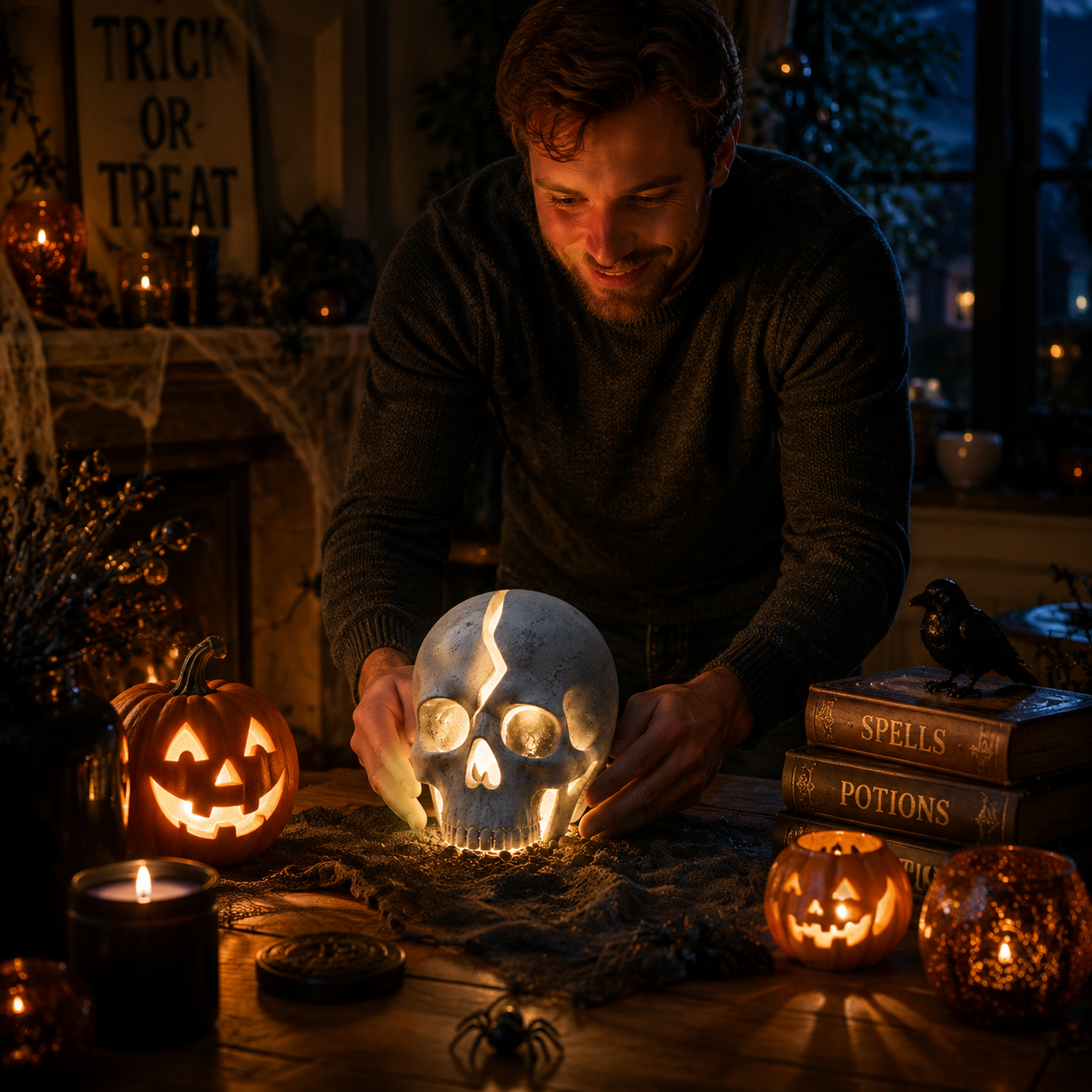 Solar Cracked Skull Garden Light for Halloween Yard, Porch & Garden Decor