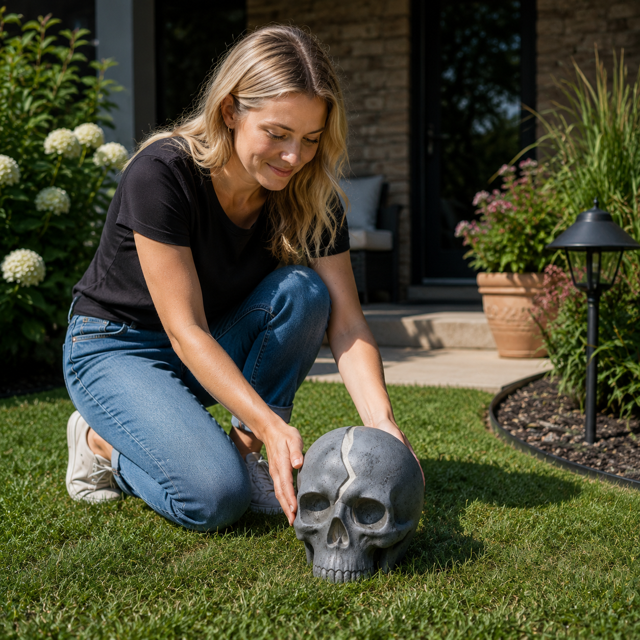 Solar Cracked Skull Garden Light for Halloween Yard, Porch & Garden Decor