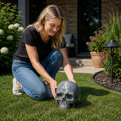 Solar Cracked Skull Garden Light for Halloween Yard, Porch & Garden Decor