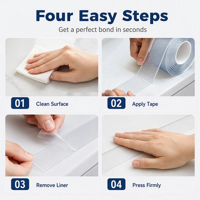 Four installation steps for clear nano mounting tape
