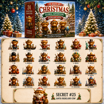 🎄24 Days Christmas Advent Calendar | Global Highland Cow Collectible Figurines Set