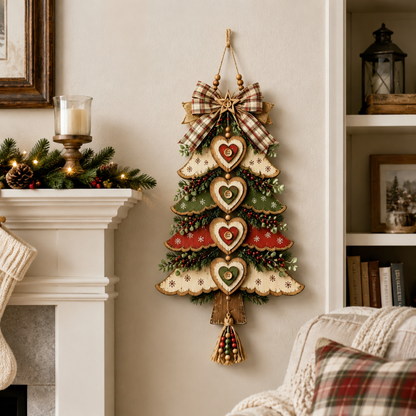 🎄Rustic Wooden Christmas Tree Wall Hanging Ornament 🎀 | Light‑Up & Non‑Light Versions Farmhouse Xmas Door Hanger with Plaid Bow & Heart Decor
