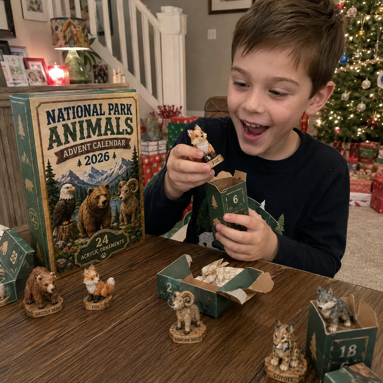 Customer photo of child opening the National Park Animals Advent Calendar