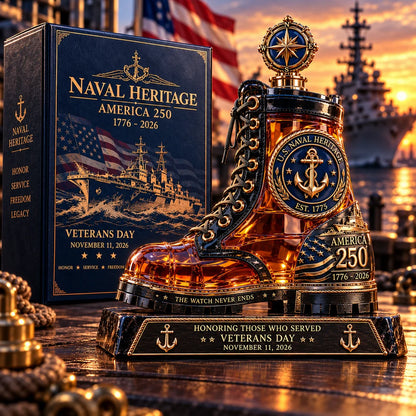 ⚓ Naval Heritage America 250 Combat Boot Decanter – 2026 Veterans Tribute Collector's Edition