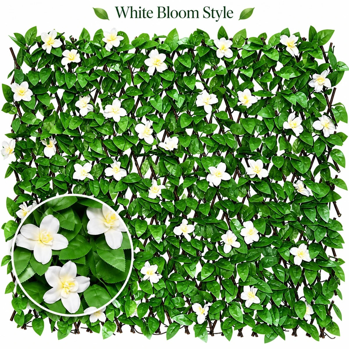 White bloom expandable floral privacy lattice