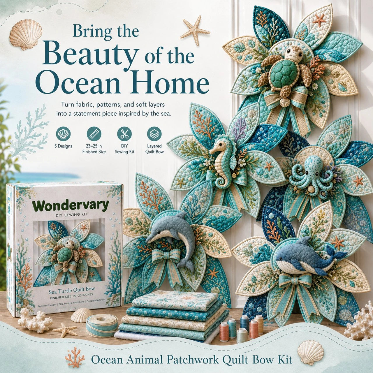 Ocean Animal Patchwork Quilt Bow sewing kit hero image