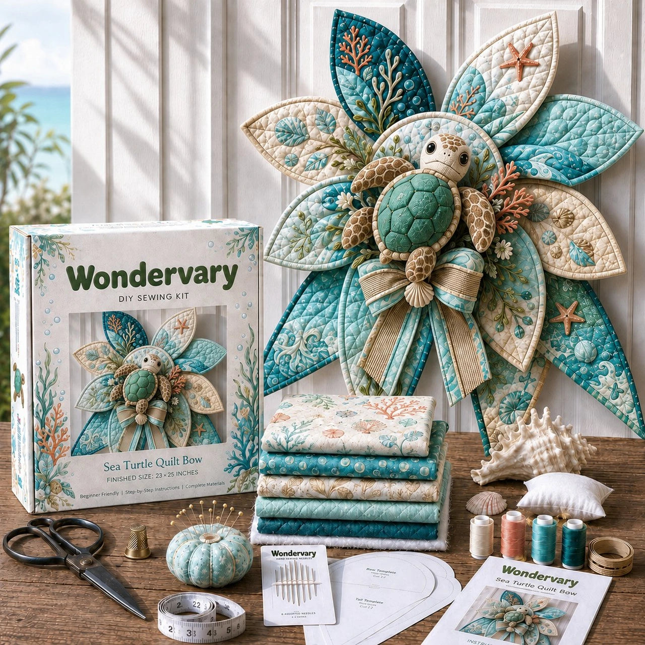 Step by step process for assembling the ocean quilt bow