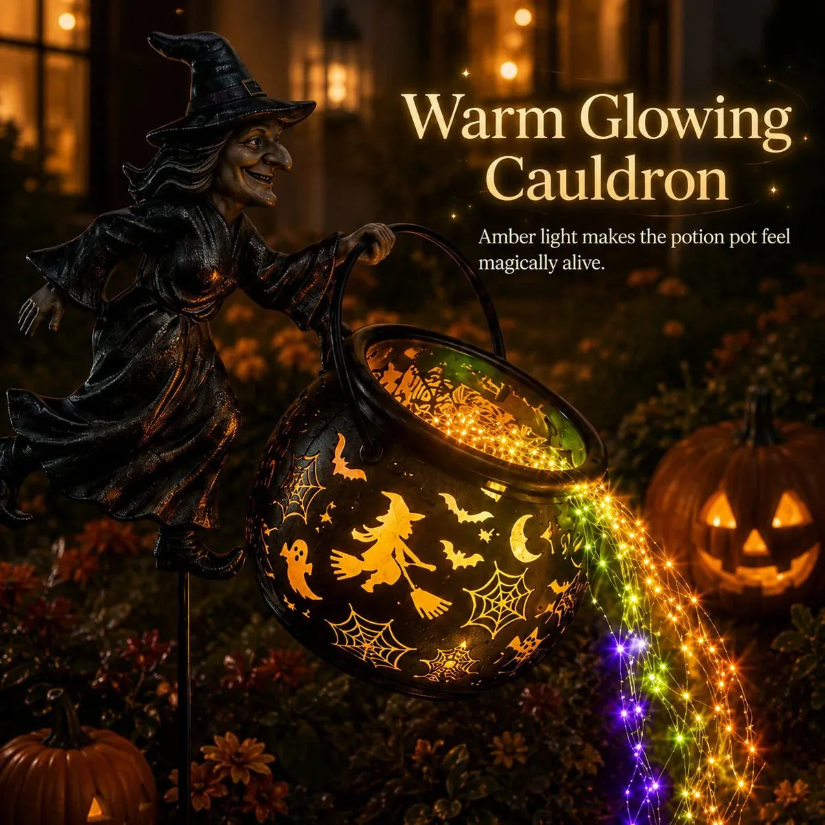 Lighted Flying Witch Cauldron Garden Stake - image 6