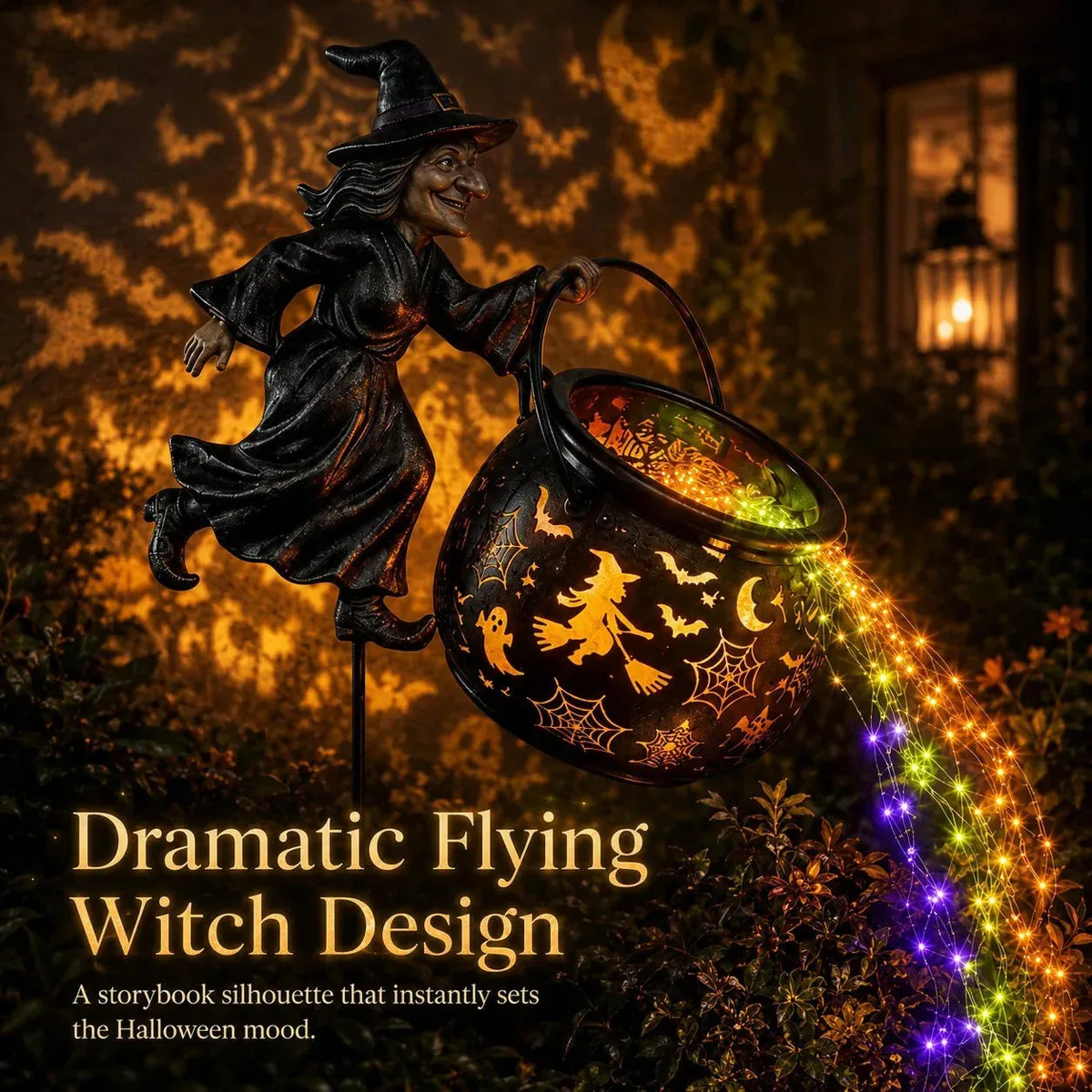 Lighted Flying Witch Cauldron Garden Stake - image 3