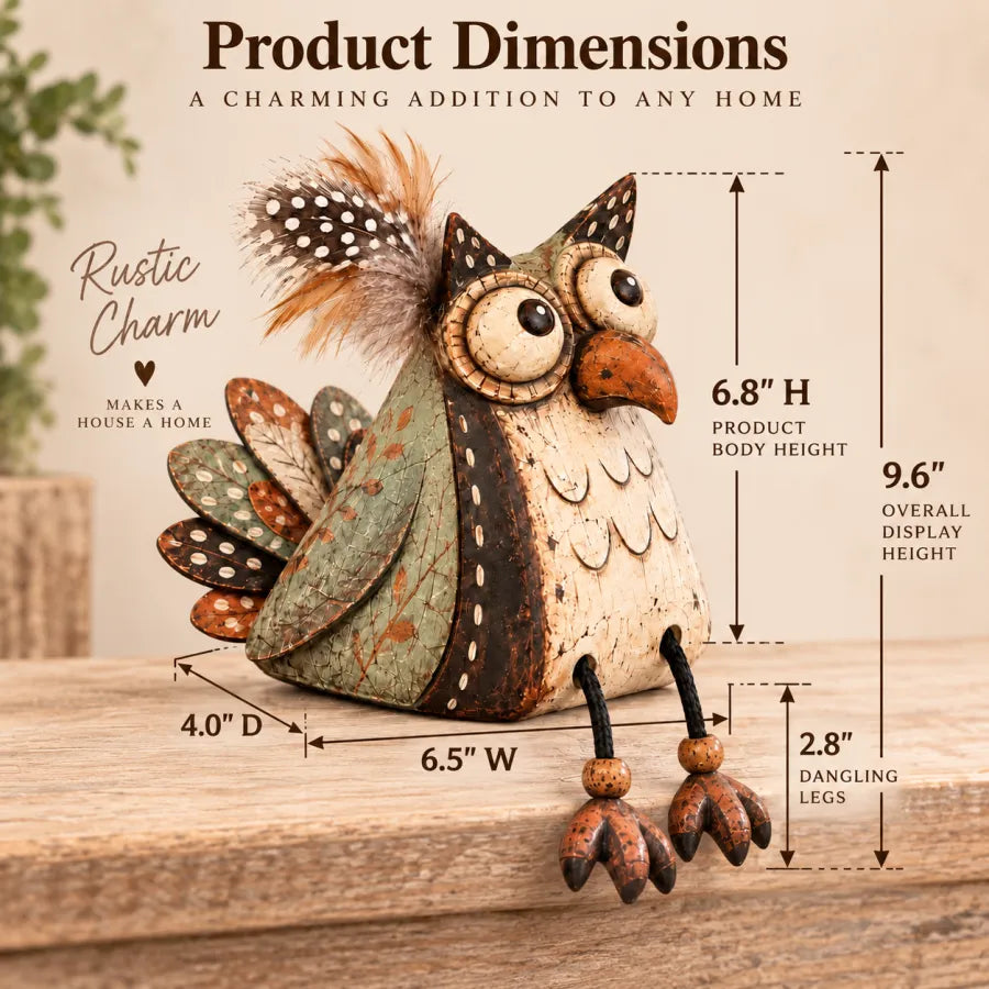 Product dimensions for the rustic owl shelf sitter