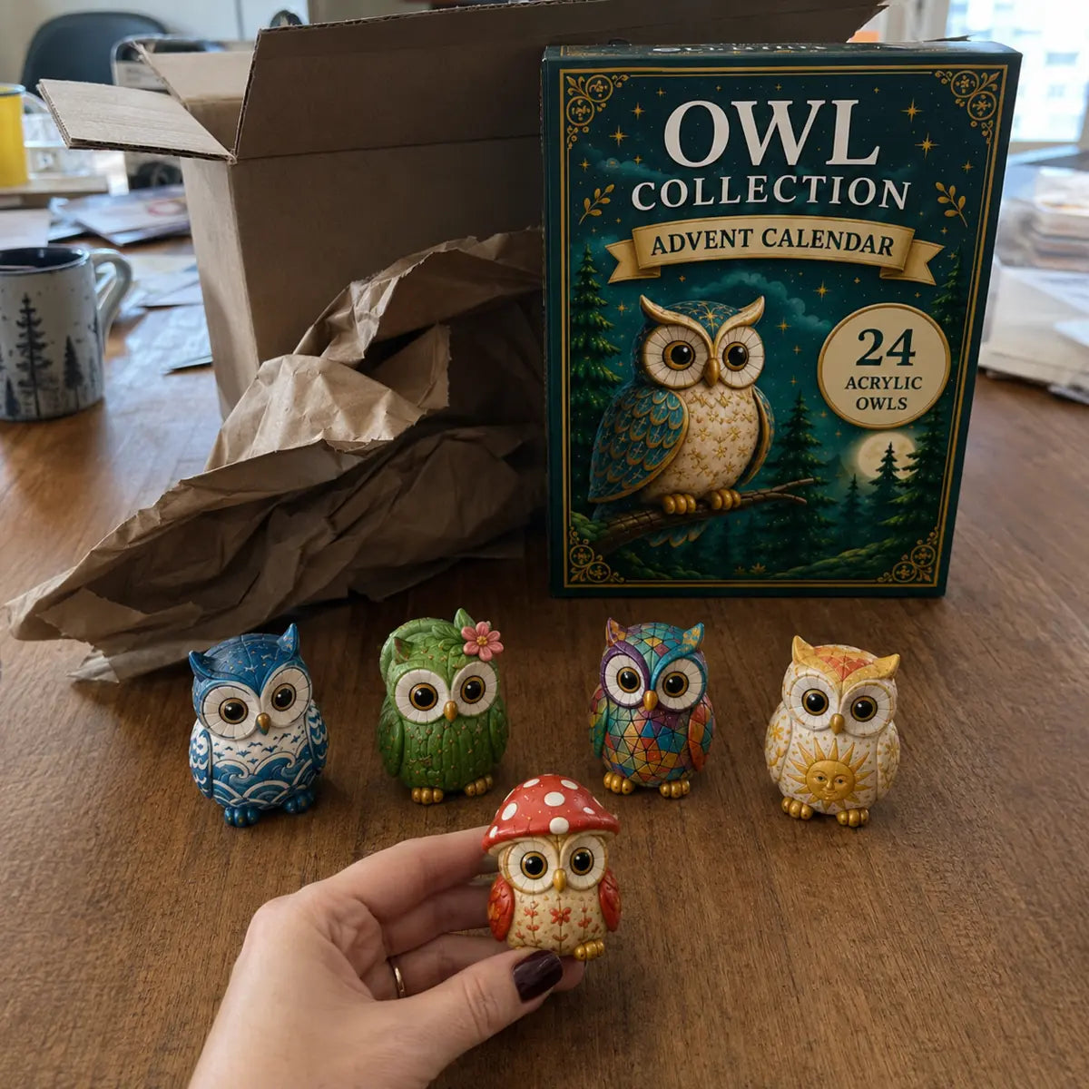 Sample review image showing an owl calendar unboxing