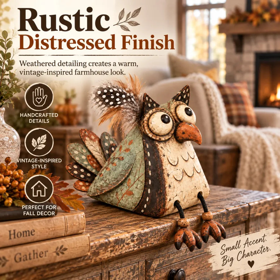 Rustic owl showing a distressed vintage-inspired finish
