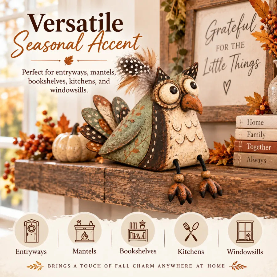Rustic owl styled as a versatile seasonal home accent