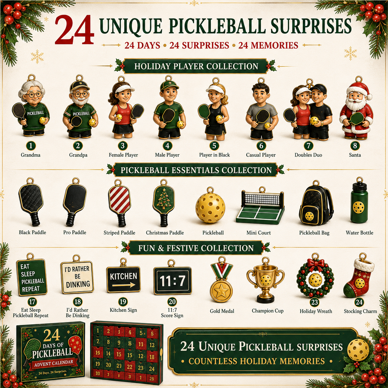 Pickleball advent calendar holiday scene