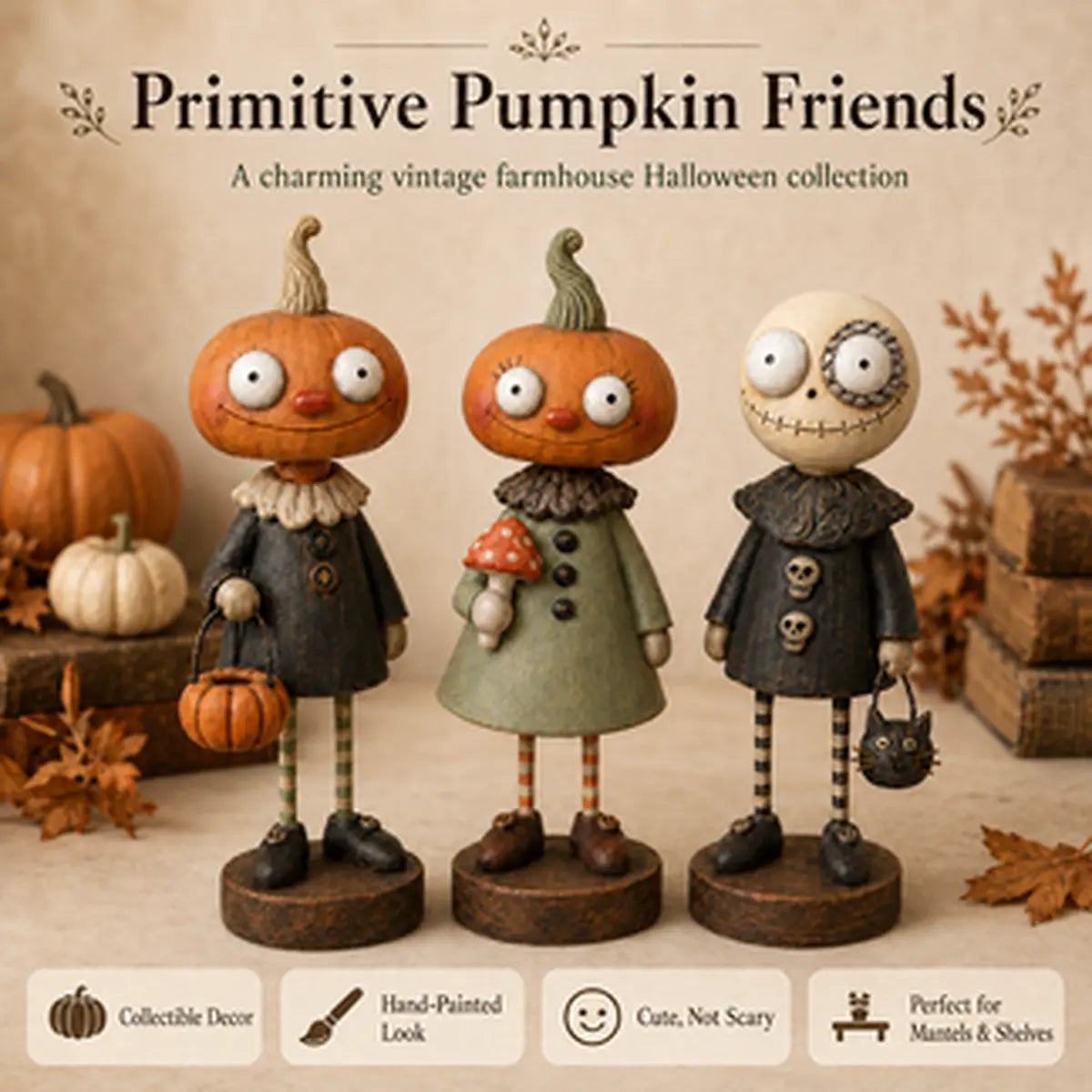 Complete three-piece Primitive Pumpkin Friends collection