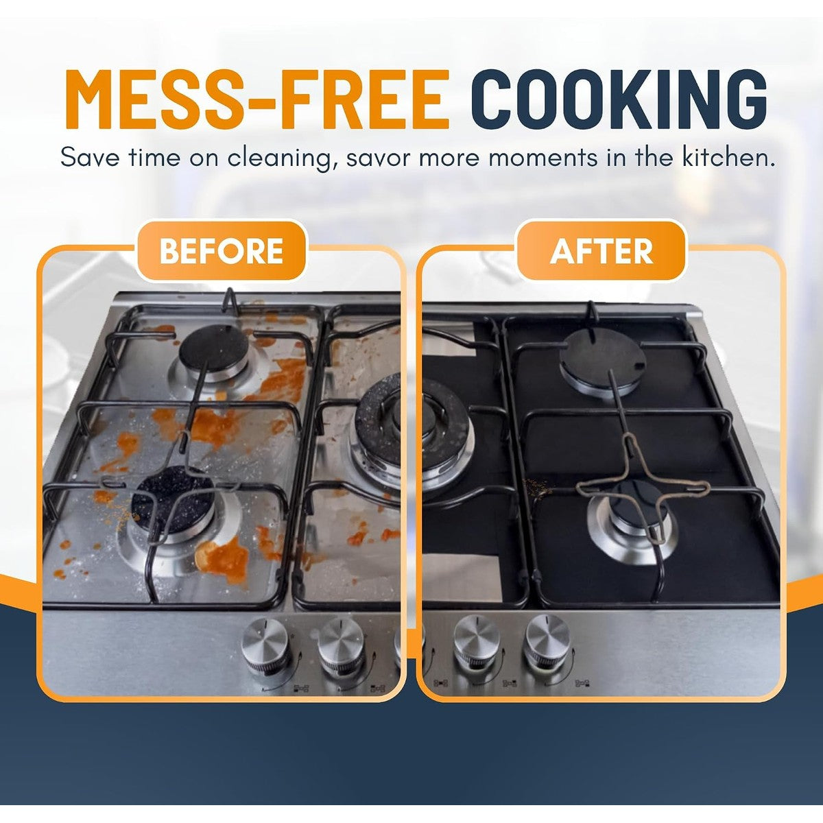 Before and after stovetop comparison with burner liners