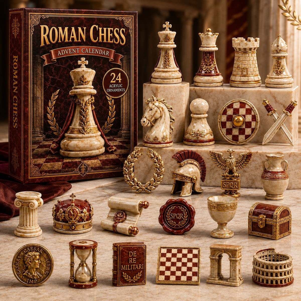 Roman Chess Advent Calendar with collectible ornaments