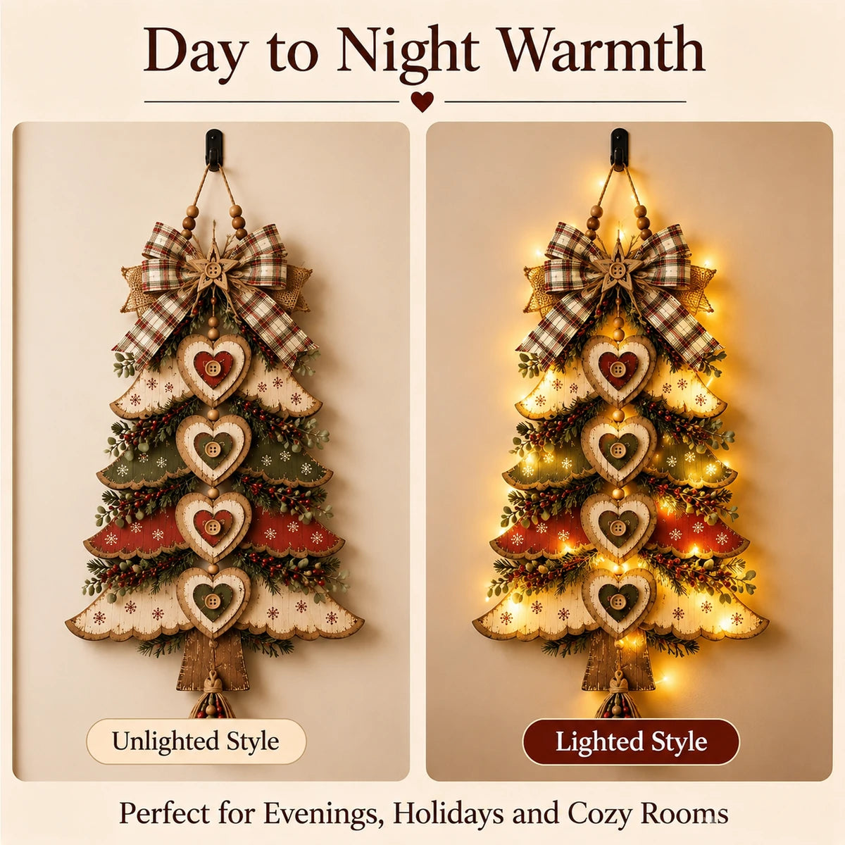 Light-up and non-light Christmas wall hanging comparison