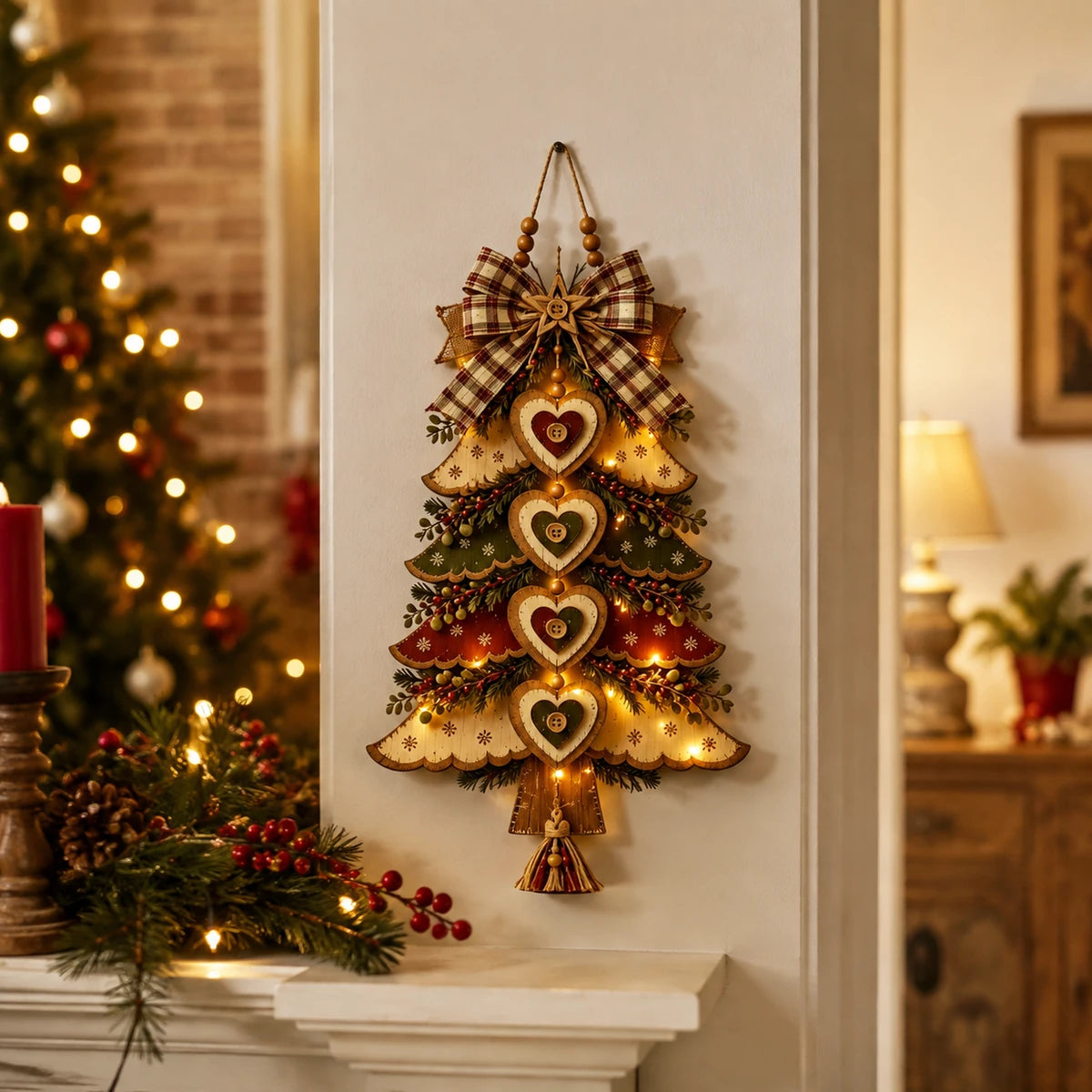 Rustic Christmas wall hanging in a cozy home