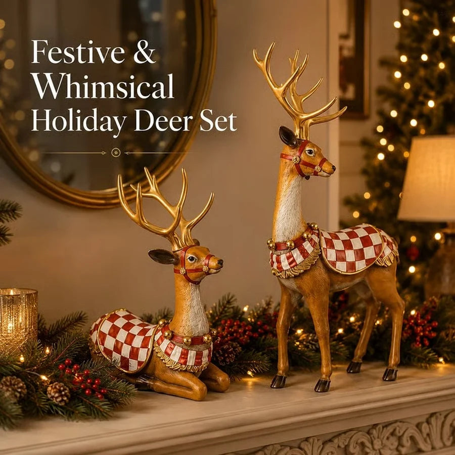 Festive whimsical saddle deer holiday display