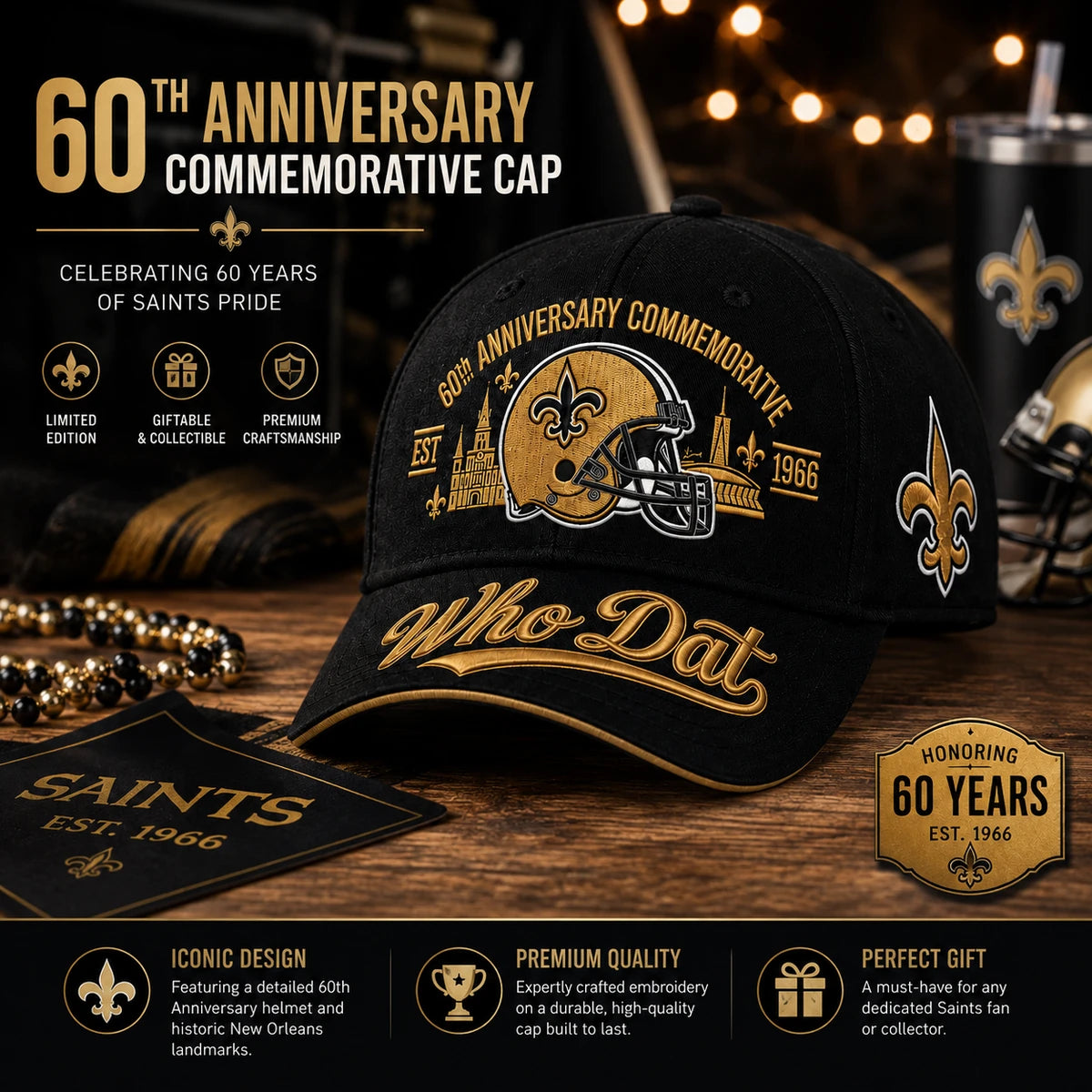 60th anniversary commemorative cap detail presentation